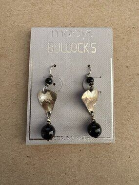 NWT Macy's sterling silver and obsidian dangle earrings